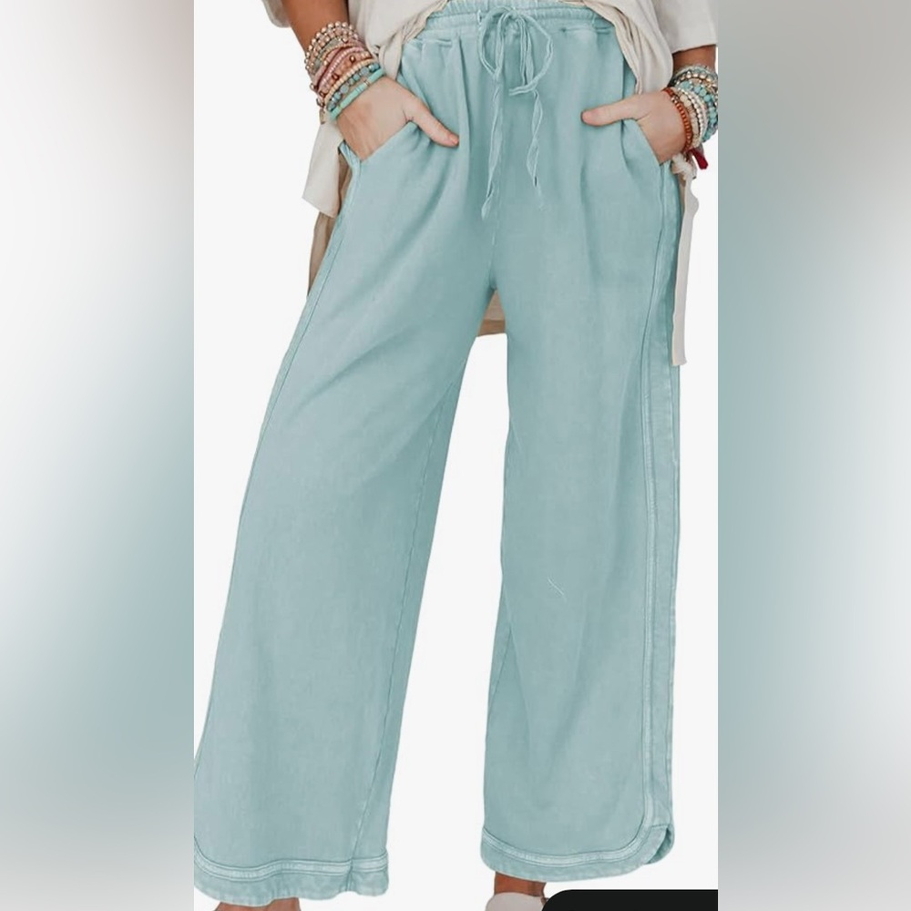 Light Blue Wide-Leg Sweatpants